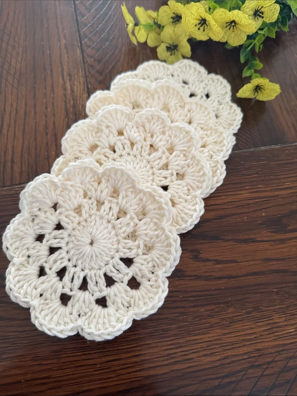 Handmade Cream Crochet Dinner Coasters - Set of 4